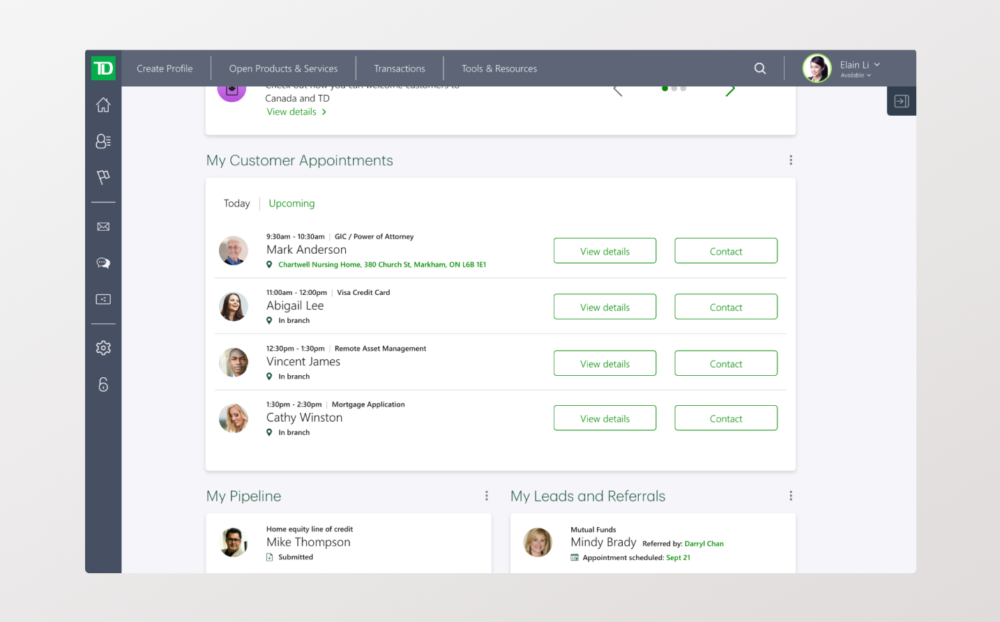 TD Unity Dashboard / My Appointments